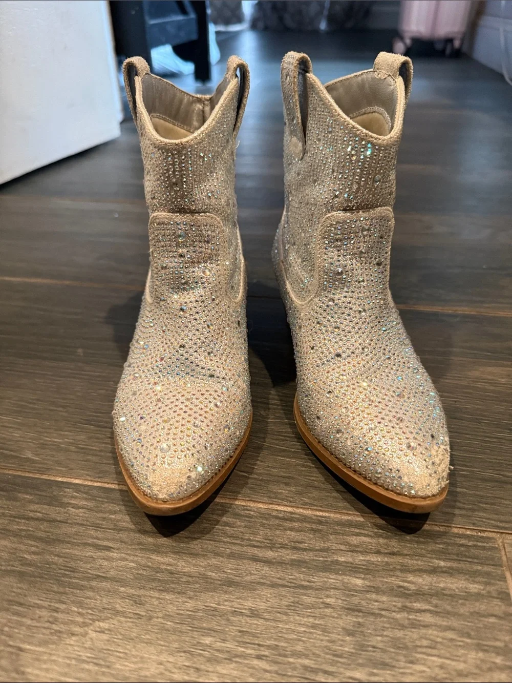 SHEIN Sparkly Cream Western Cowboy Boots for Kids